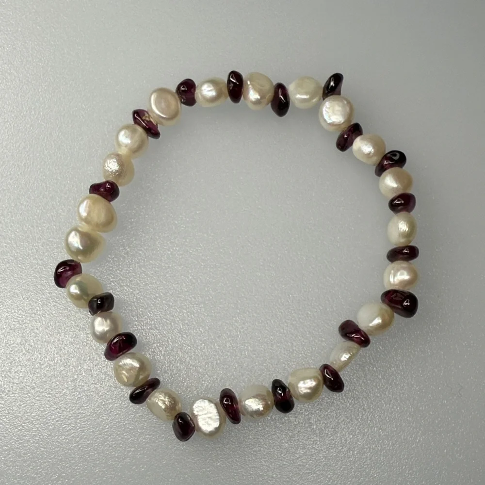 Pearl and Burgundy Beaded Bracelet